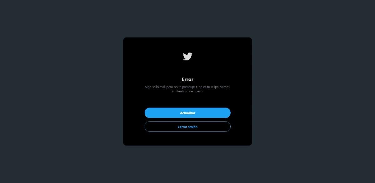 Mensaje de error que aparece al conectarse a Twitter. Mensaje de error que aparece al conectarse a Twitter.