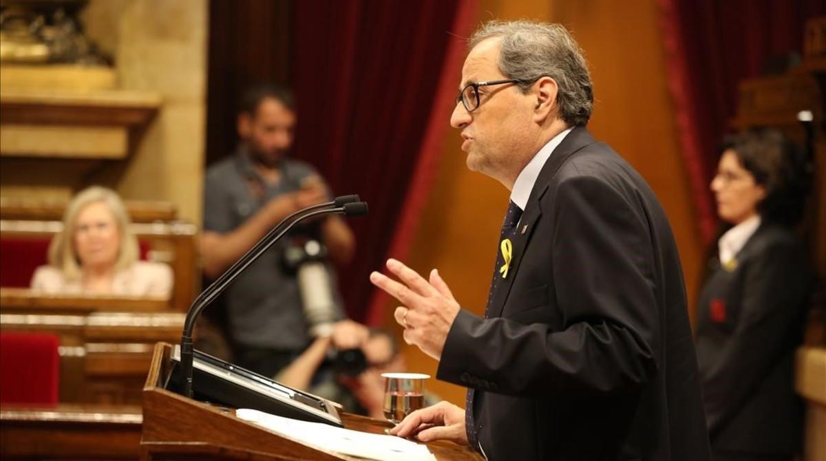 Joaquim Torra, en el pleno de investidura en el Parlament, este sábado.