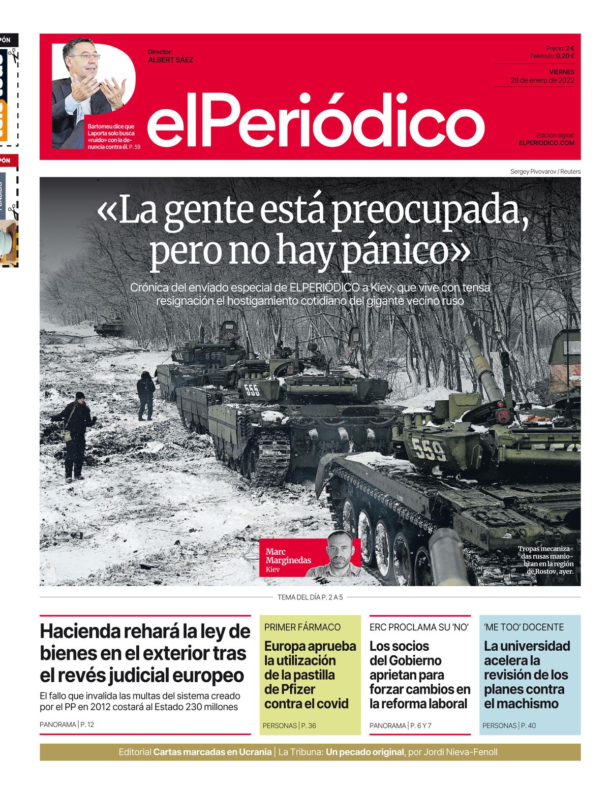 La portada de EL PERIÓDICO del 28 de enero de 2022 La portada de EL PERIÓDICO del 28 de enero de 2022