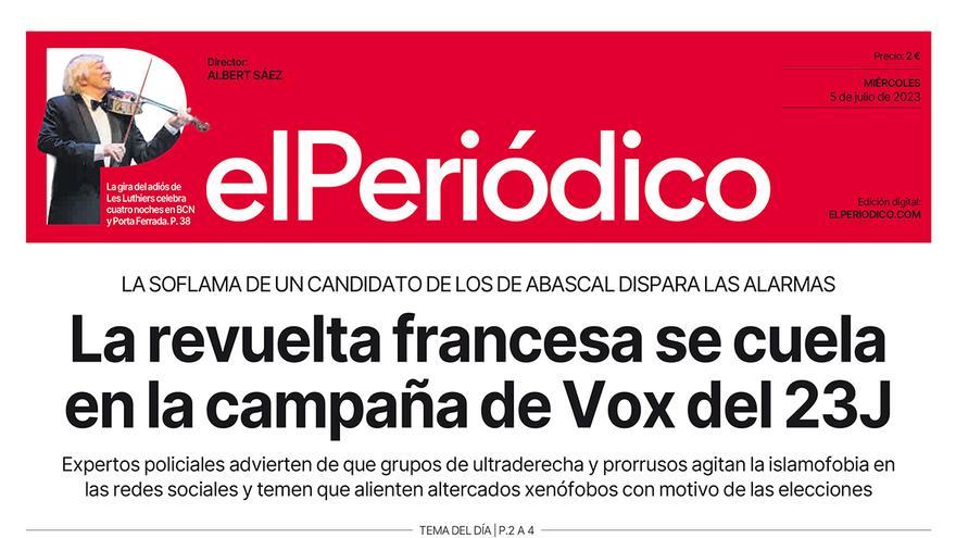 La portada de EL PERIÓDICO del 5 de julio de 2023