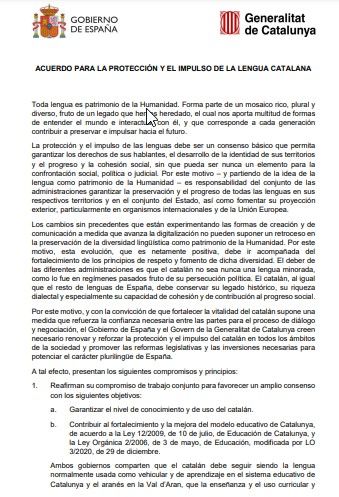 Acuerdo de Gobierno y Govern para la protección del catalán (27 de julio de 2022)