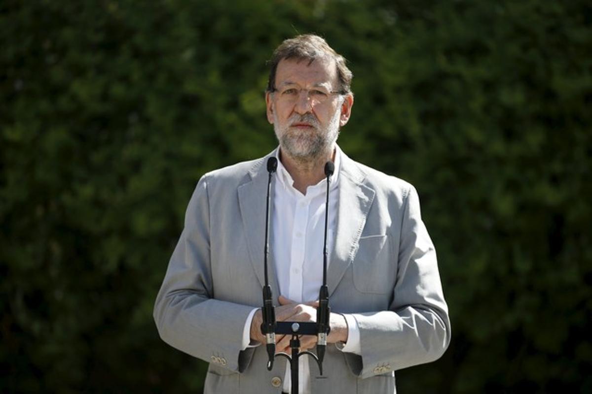 El líder del PP, Mariano Rajoy, este domingo.