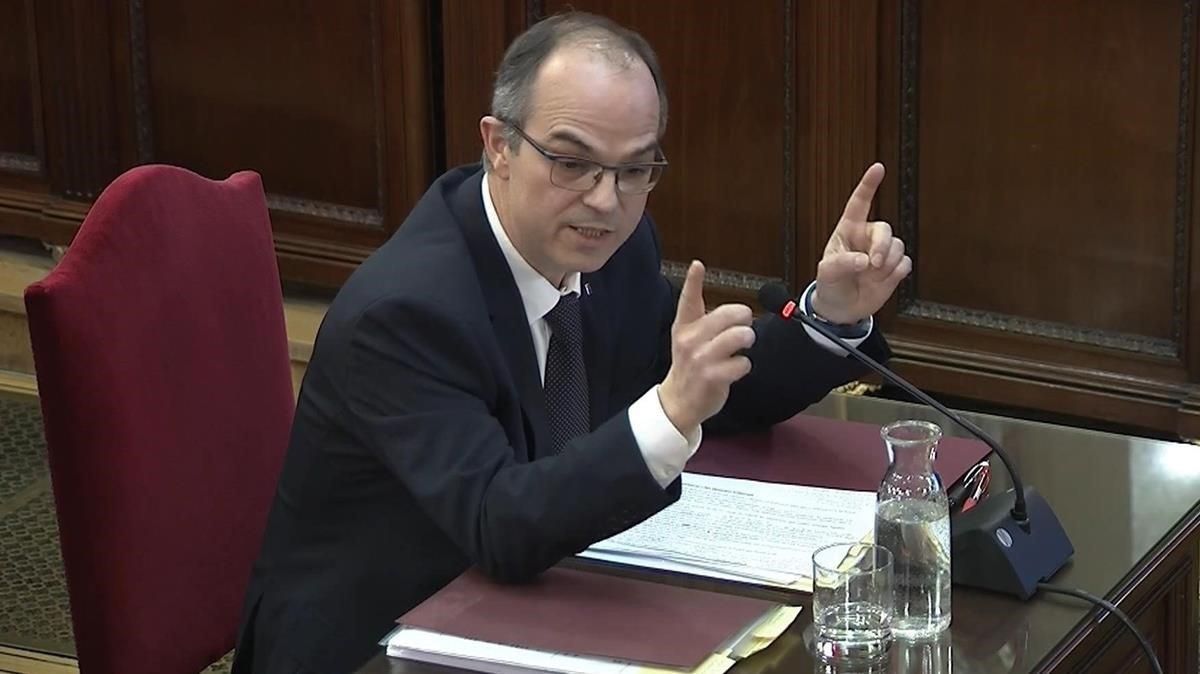 Captura de la señal institucional del Tribunal Supremo con la declaración de Jordi Turull. Captura de la señal institucional del Tribunal Supremo con la declaración de Jordi Turull.