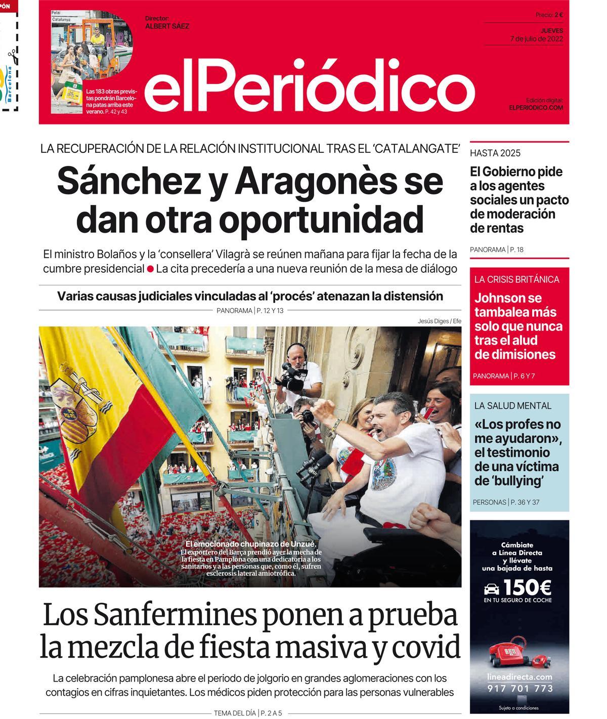 La portada d’EL PERIÓDICO del 7 de juliol del 2022