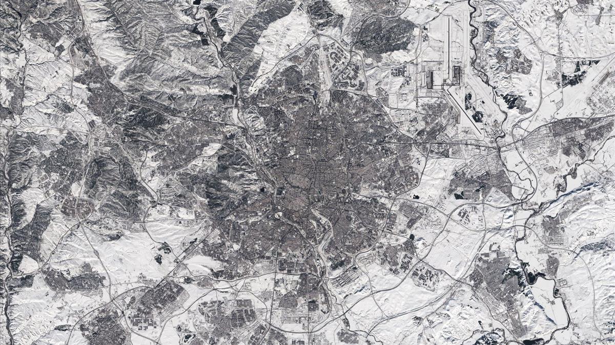 Madrid vista desde el espacio tras el paso de la borrasca Filomena