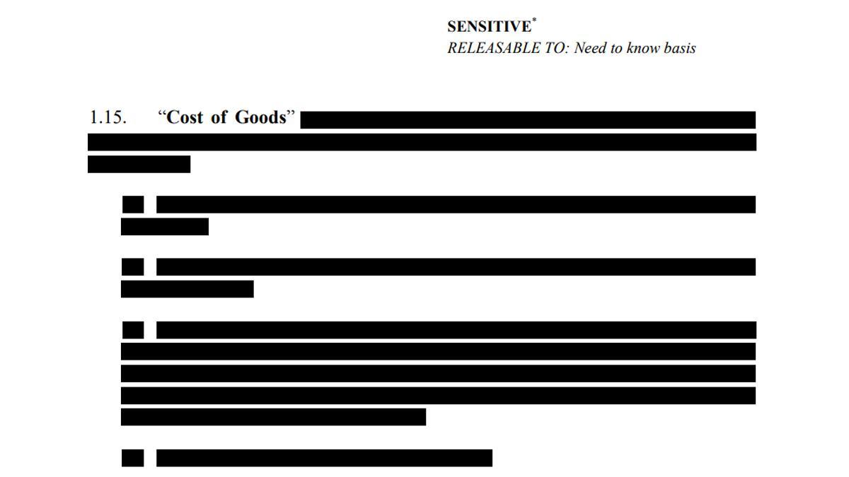 Imagen de los párrafos tachados en el contrato entre la UE y AstraZeneca.