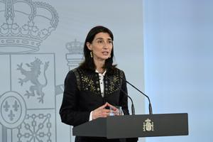 La nueva ministra de Justicia, Pilar Llop, durante su comparecencia en la Moncloa el 14 de julio. 