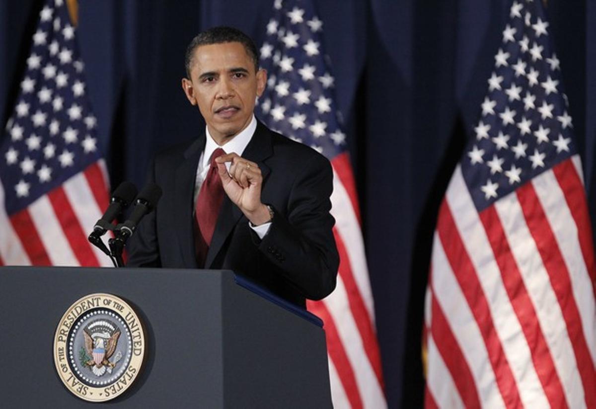 El presidente de EEUU, Barack Obama, durante su discurso a la nación, el lunes en Washington.