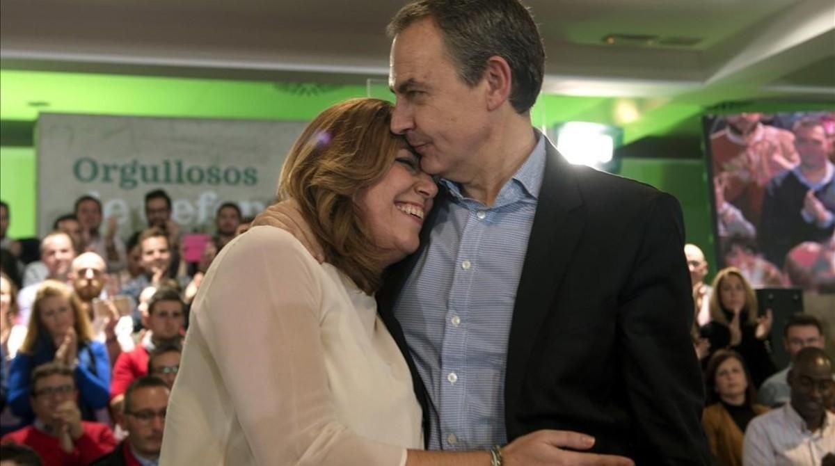Susana Díaz abraza a Rodríguez Zapatero en un acto en Jaén, en 2016. Susana Díaz abraza a Rodríguez Zapatero en un acto en Jaén, en 2016.