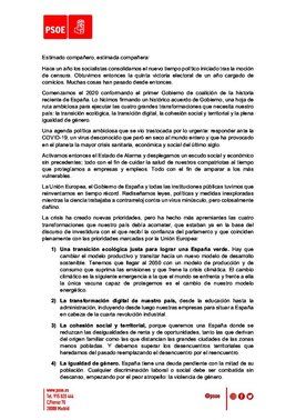 Carta de Pedro Sánchez a la militancia del PSOE
