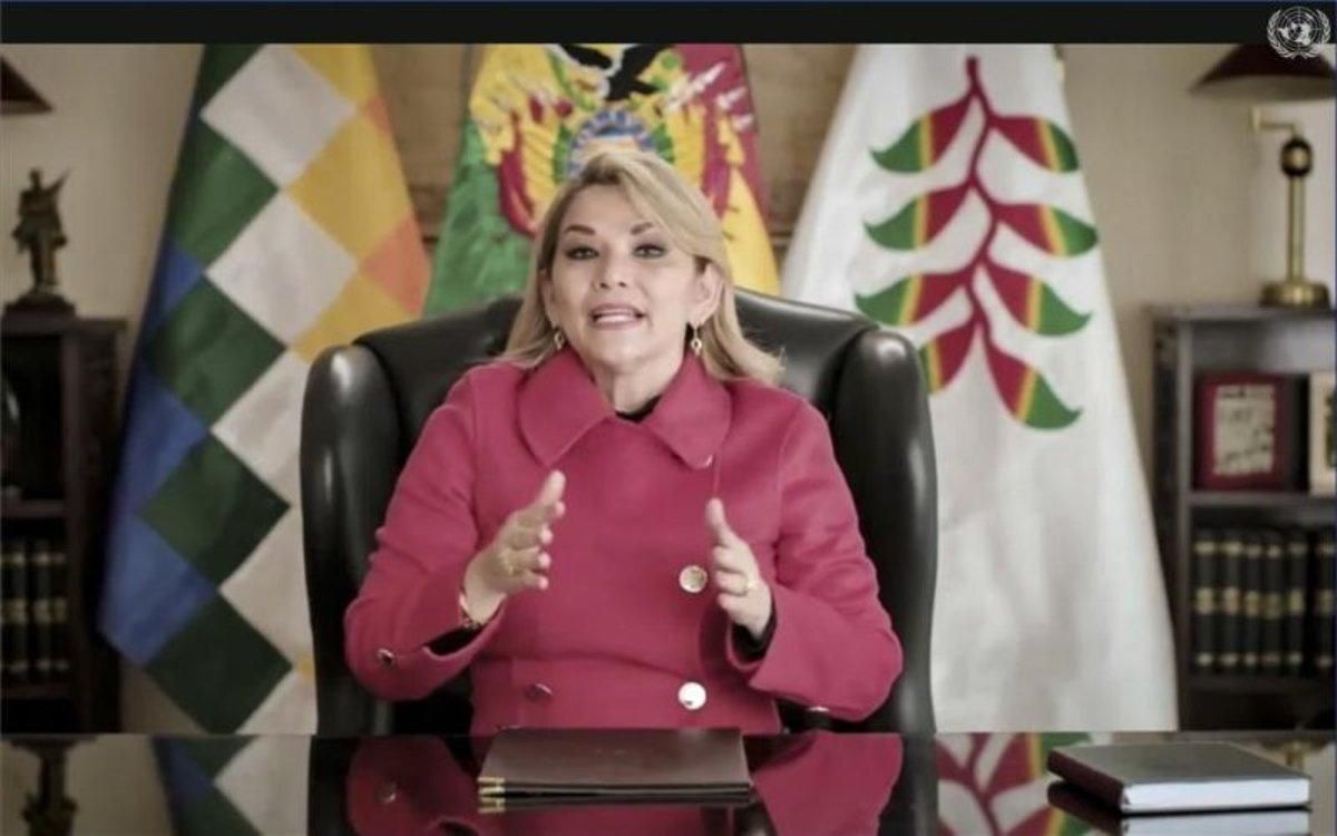 Jeanine Áñez, presidenta interina de Bolivia, en un mensaje en la ONU. Jeanine Áñez, presidenta interina de Bolivia, en un mensaje en la ONU.