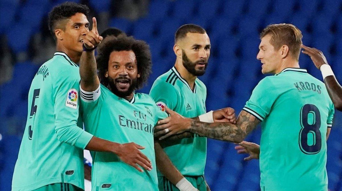 Varane, Marcelo, Benzema y Kroos, en el partido Real Sociedad-Real Madrid. Varane, Marcelo, Benzema y Kroos, en el partido Real Sociedad-Real Madrid.