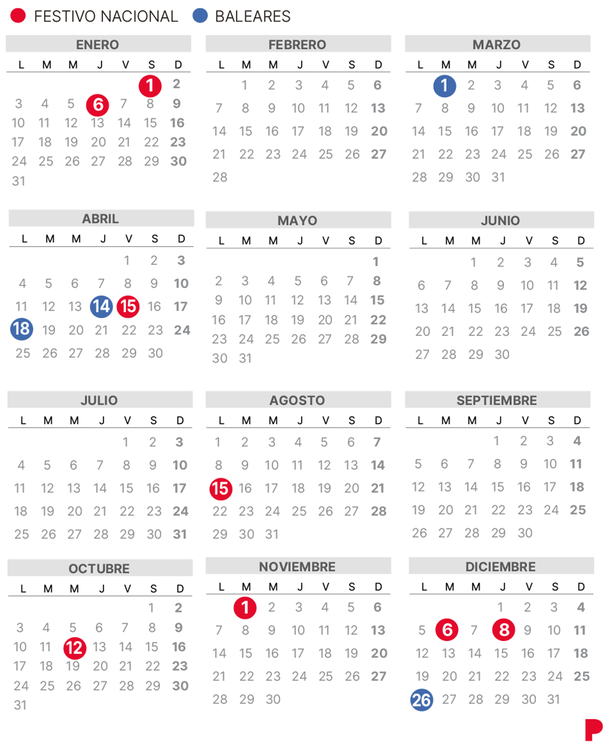 Calendario laboral de Baleares del 2022.