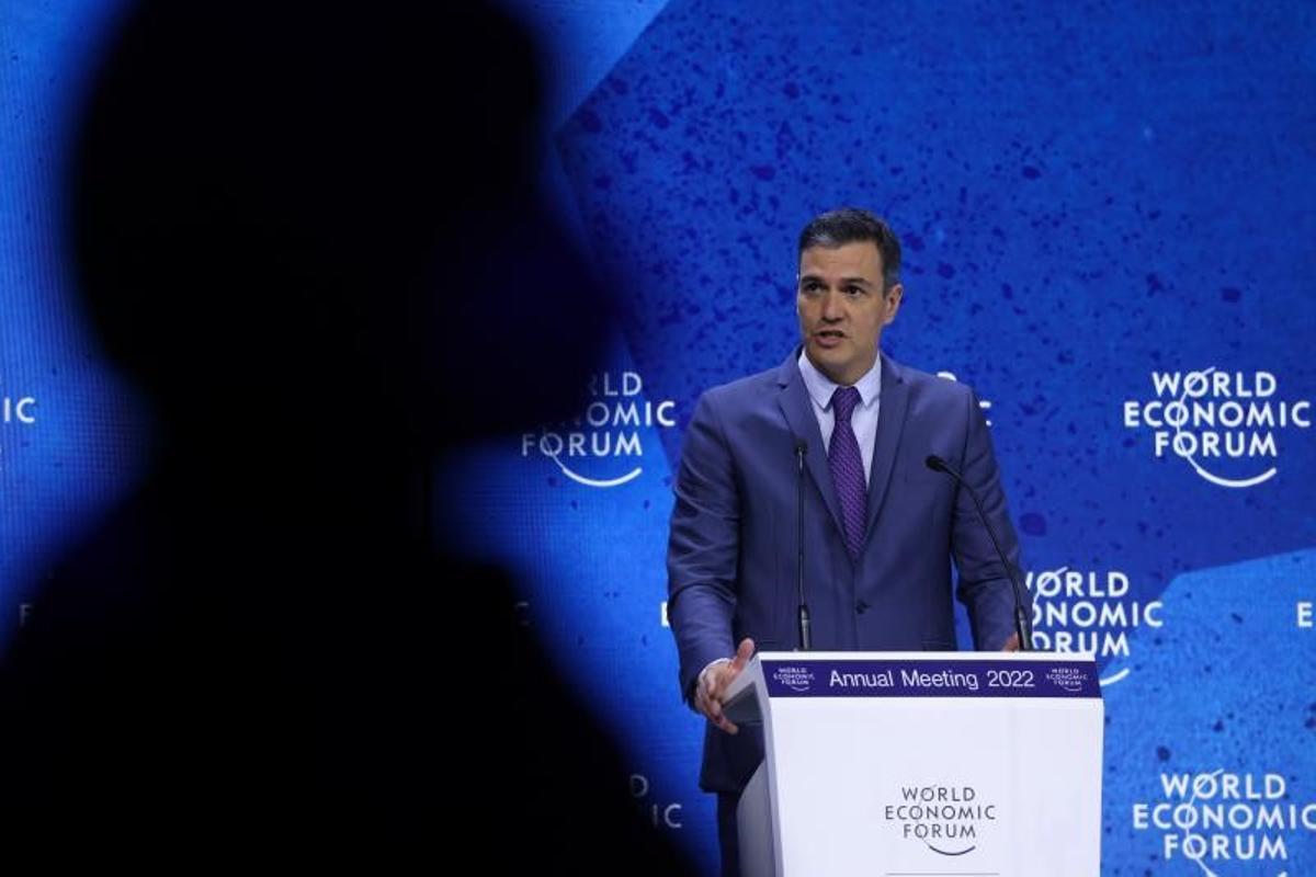 El presidente del Gobierno, Pedro Sánchez, durante su discurso en el Foro Económico de Davos, este 24 de mayo de 2022.