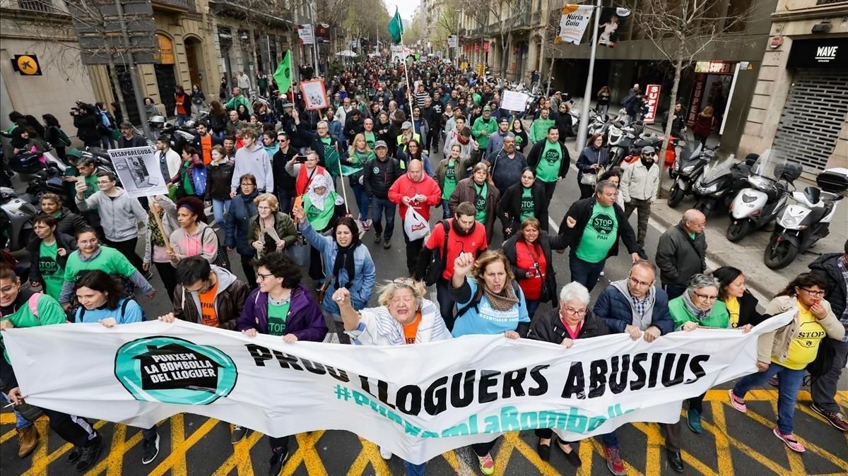 Manifestación del sindicato de inquilinos, en abril del 2019. Manifestación del sindicato de inquilinos, en abril del 2019.