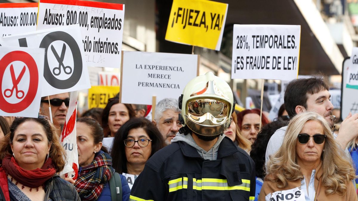 Manifestación de interinos contra el abuso de la temporalidad en la Administración, el 15 de febrero de 2020 en Madrid. Manifestación de interinos contra el abuso de la temporalidad en la Administración, el 15 de febrero de 2020 en Madrid.
