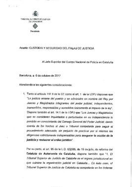 Acuerdo del TSJC sobre la vigilancia del Palacio de Justicia.