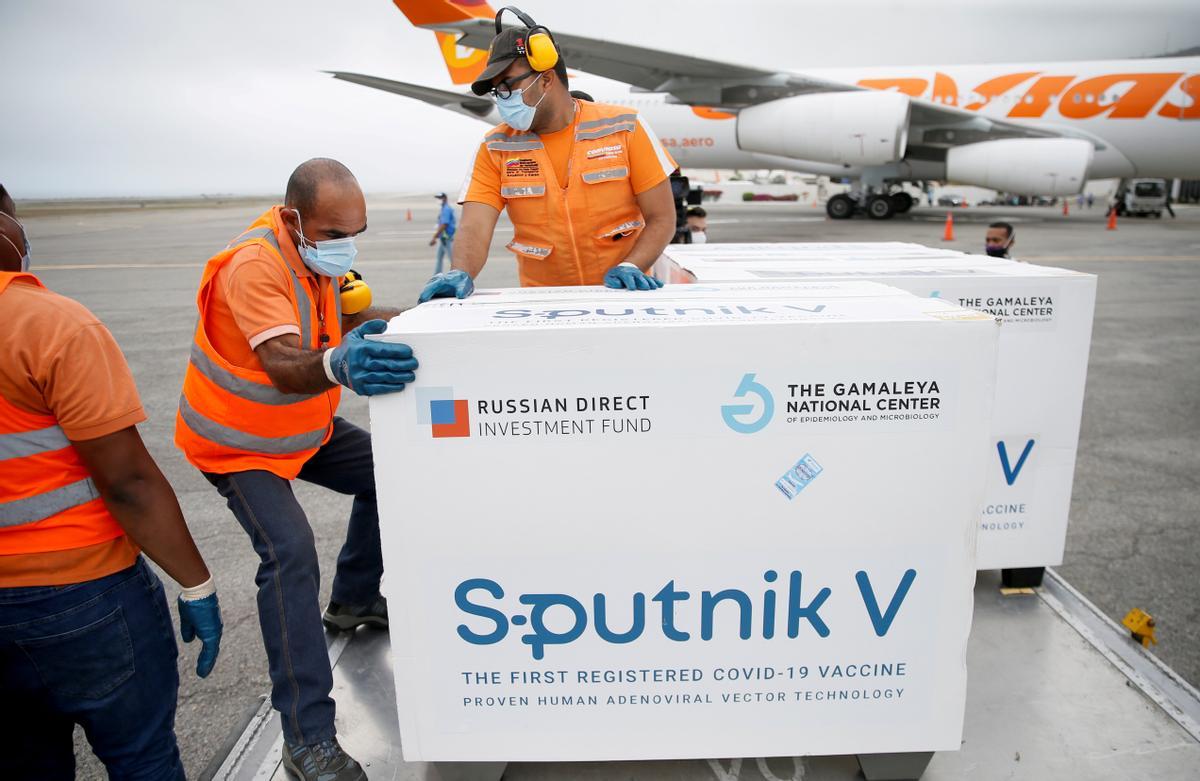 Un cargamento de vacunas Spútnik V llega al aeropuerto de Caracas, Venezuela, el pasado 29 de marzo.