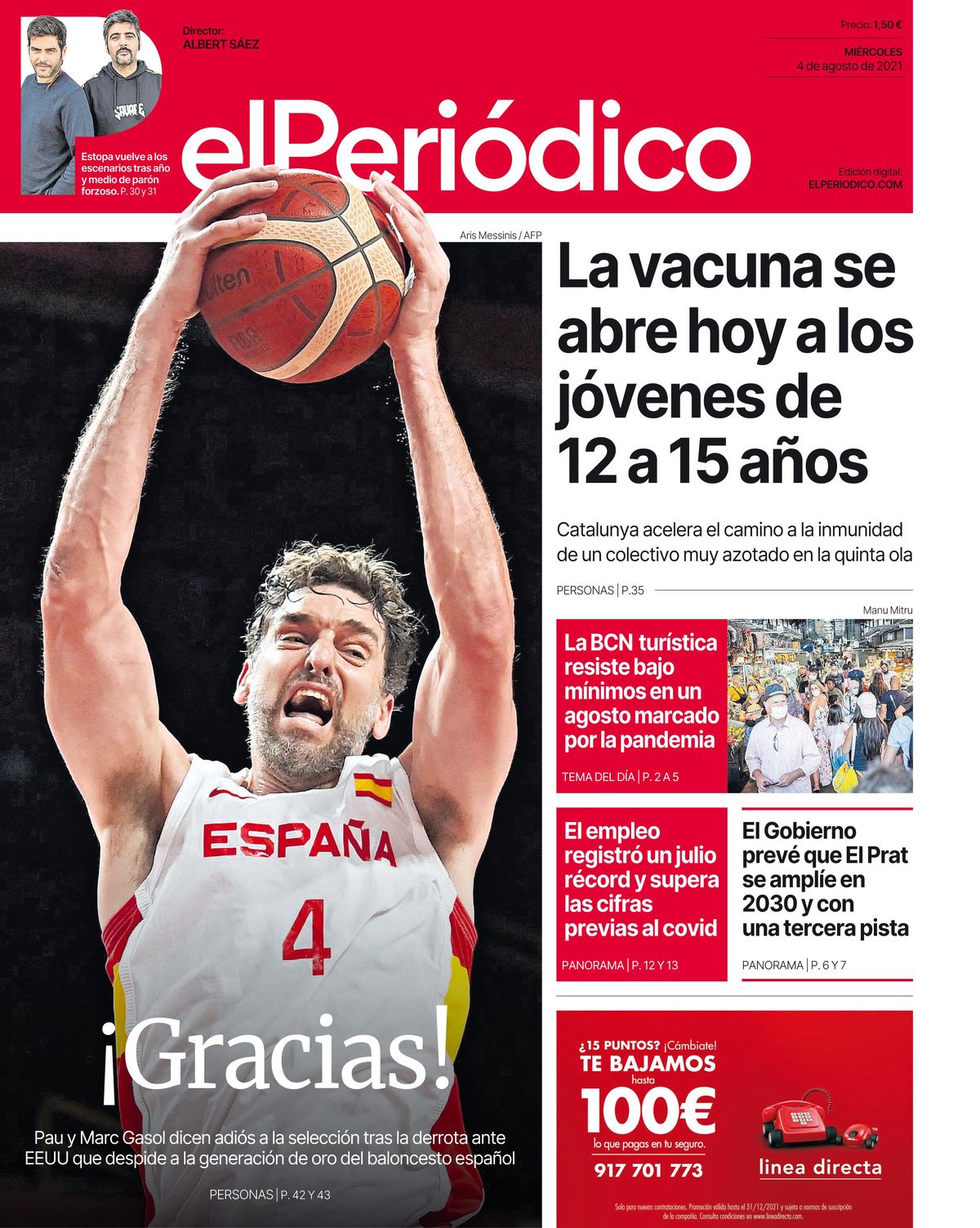 La portada de EL PERIÓDICO del 4 de agosto de 2021 La portada de EL PERIÓDICO del 4 de agosto de 2021