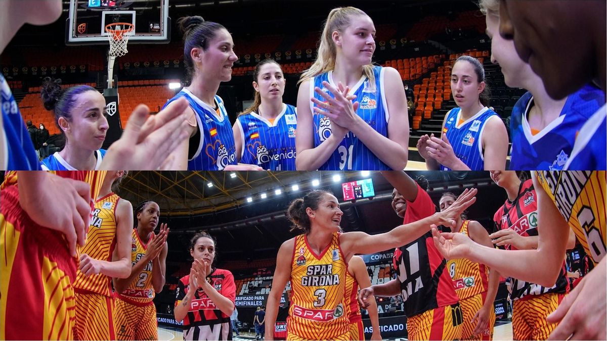 Las jugadoras del Avenida (arriba) y del Spar Girona, tras su pase a semifinales Las jugadoras del Avenida (arriba) y del Spar Girona, tras su pase a semifinales