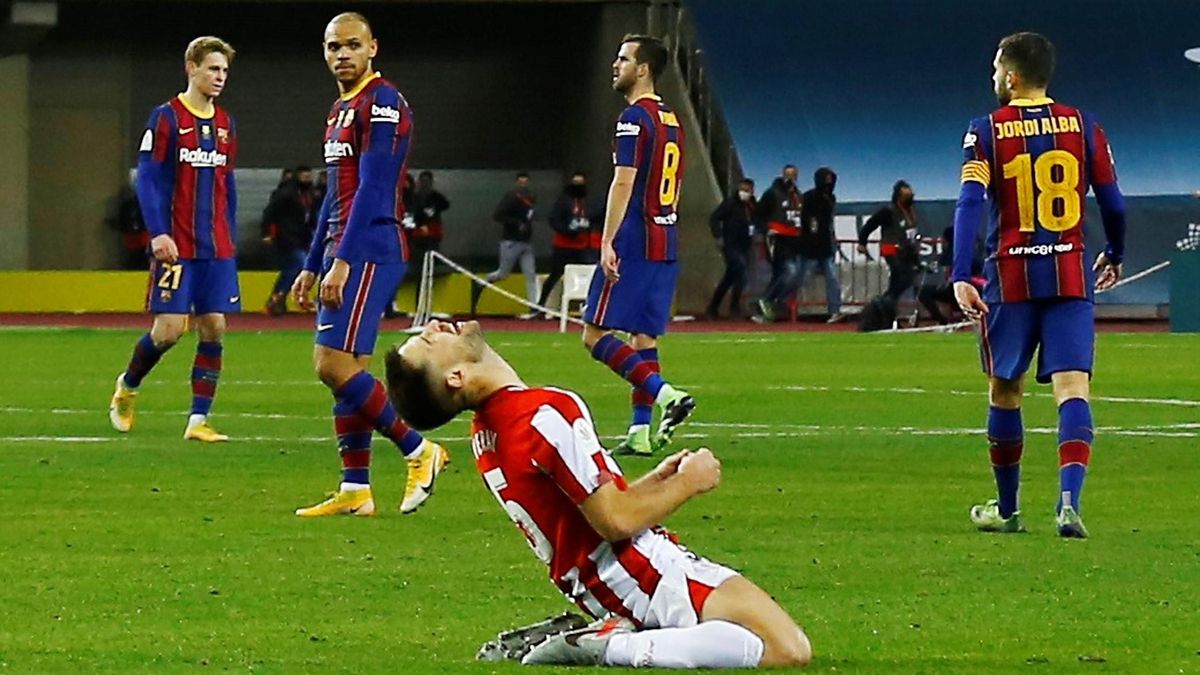Braithwaite observa el éxtasis de Yeray con el triunfo del Athletic en la Supercopa. Braithwaite observa el éxtasis de Yeray con el triunfo del Athletic en la Supercopa.
