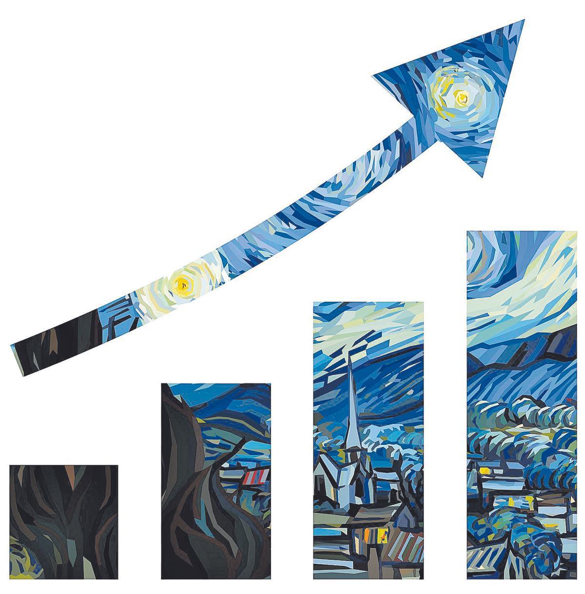 Ilustración en forma de gráfico con ’La noche estrellada’, de Vincent van Gogh