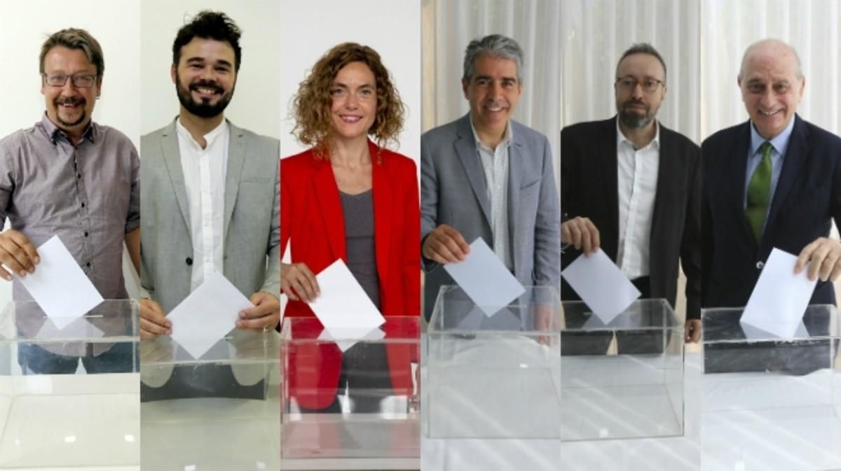Xavier Domènech (En Comú Podem), Gabriel Rufián (ERC), Meritxell Batet (PSC), Francesc Homs (CDC), Juan Carlos Girauta (Ciutadans) y Jorge Fernández Díaz (PPC). Xavier Domènech (En Comú Podem), Gabriel Rufián (ERC), Meritxell Batet (PSC), Francesc Homs (CDC), Juan Carlos Girauta (Ciutadans) y Jorge Fernández Díaz (PPC).
