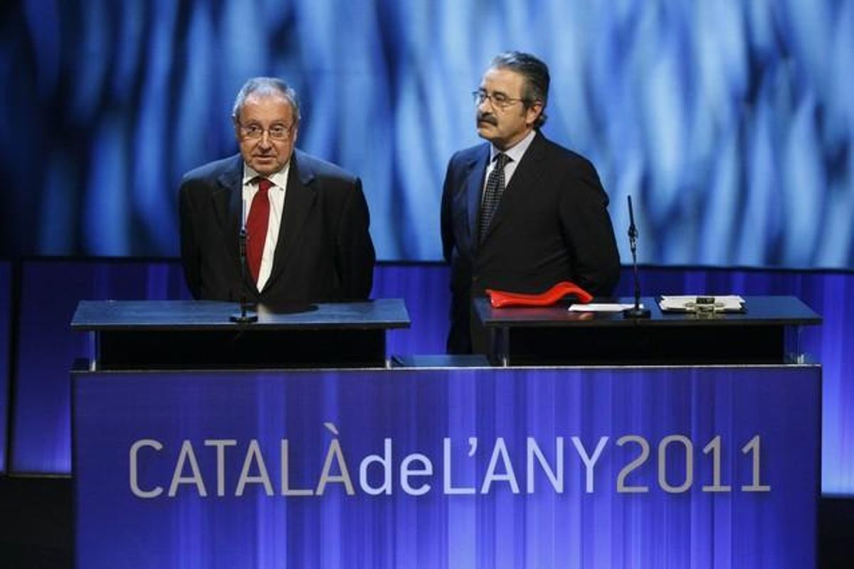 Josep Lluís Bonet (presidente de Fira de Barcelona) y Kim Faura (director general de Telefónica Catalunya) se dirigen al público tras recoger el premio. Josep Lluís Bonet (presidente de Fira de Barcelona) y Kim Faura (director general de Telefónica Catalunya) se dirigen al público tras recoger el premio.