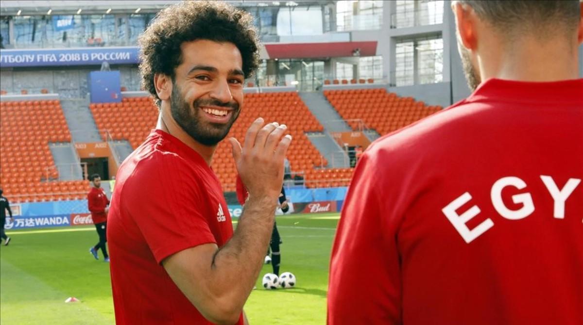 Salah, en el último entrenamiento previo al Uruguay-Egipto.