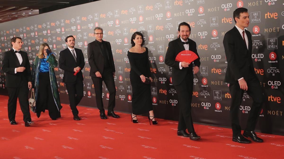 Premios Goya 2018. Pedro Sánchez, Pablo Iglesias, Alberto Garzón y Albert Rivera.