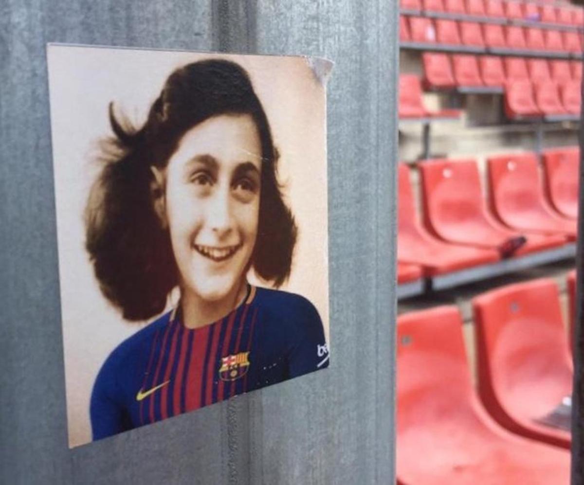 Ultres de l'Espanyol pengen fotos d'Anne Frank vestida del Barça