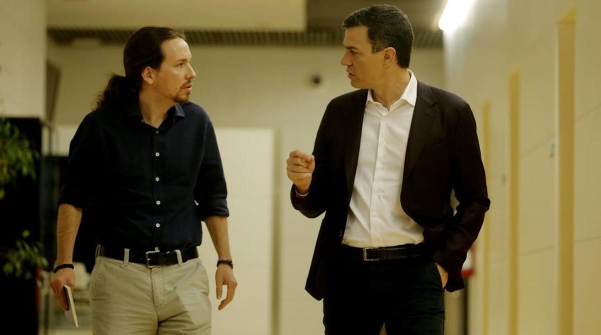 Pablo Iglesias y Pedro Sánchez, durante un encuentro que mantuvieron en marzo del 2016.