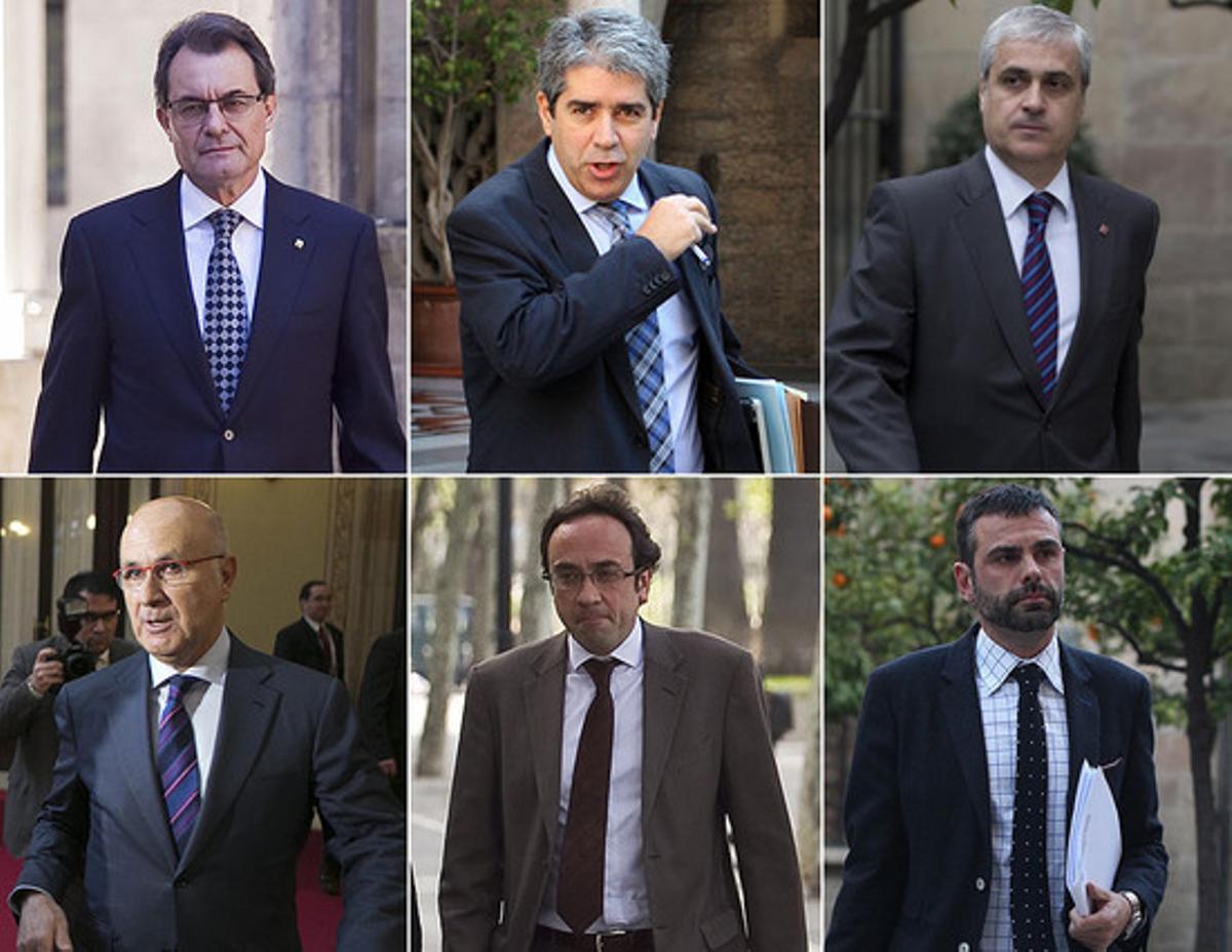 De izquierda a derecha, y de arriba a abajo, Artur Mas, Francesc Homs, Germà Gordó, J. Duran Lleida, Josep Rull y Santi Vila.