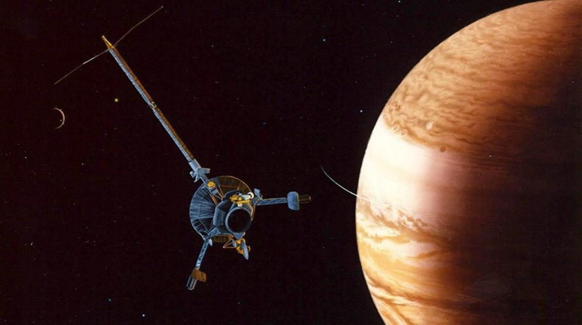 Una foto sin fecha generada por computadora de la NASA de la llegada de Galileo a Júpiter. Galileo fue una misión de la agencia espacial NASA al planeta Júpiter que constaba de un orbitador y de una sonda. Una foto sin fecha generada por computadora de la NASA de la llegada de Galileo a Júpiter. Galileo fue una misión de la agencia espacial NASA al planeta Júpiter que constaba de un orbitador y de una sonda.