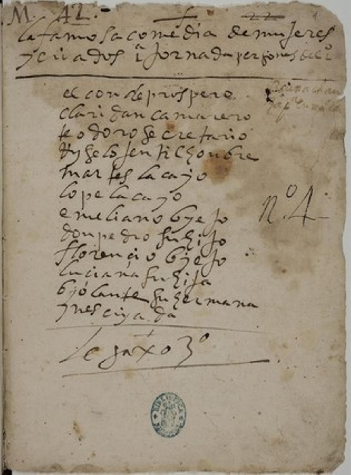 Página del manuscrito inédito de Lope de Vega.