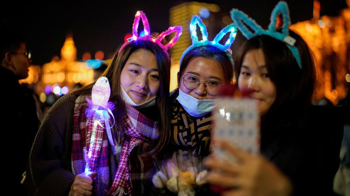 Celebración de la llegada del Nuevo año en Shanghai, China