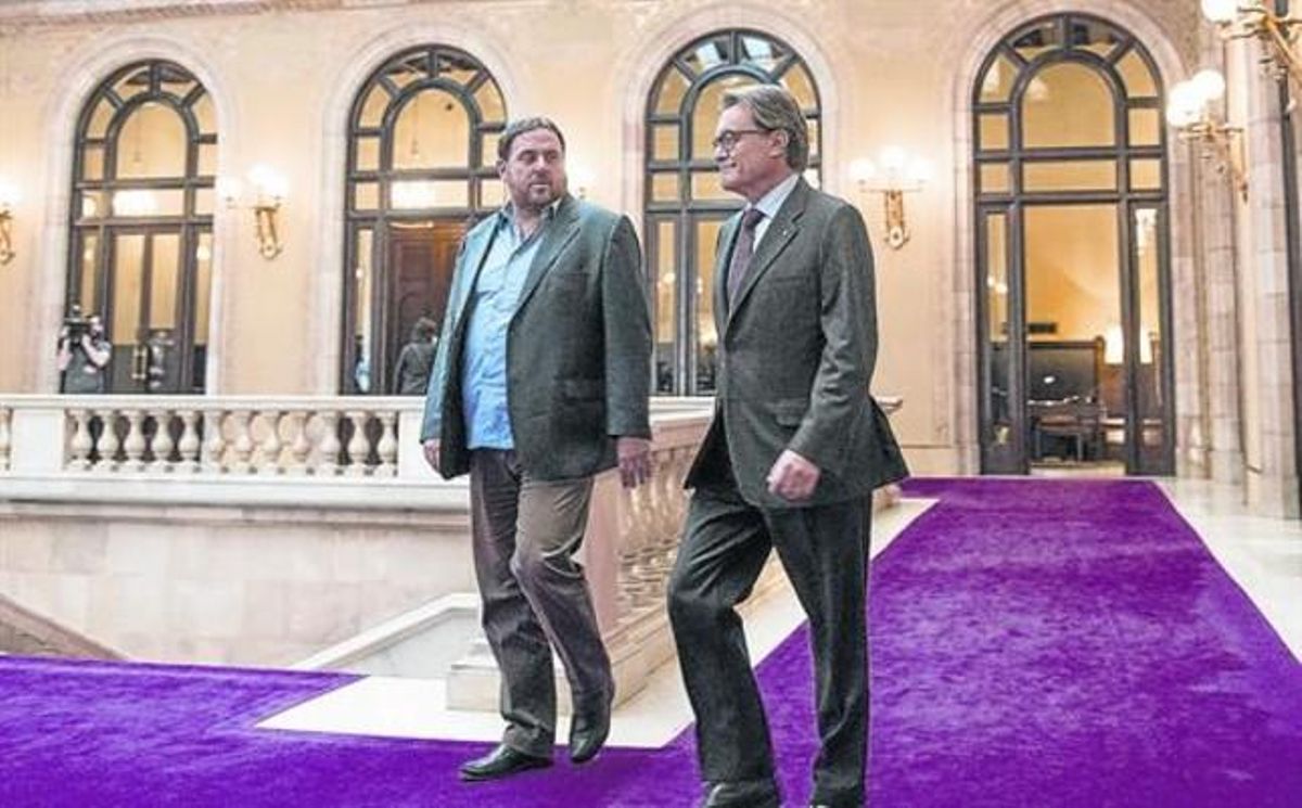 Artur Mas y Oriol Junqueras, después de reunirse mediados de noviembre, en el Parlament. Artur Mas y Oriol Junqueras, después de reunirse mediados de noviembre, en el Parlament.