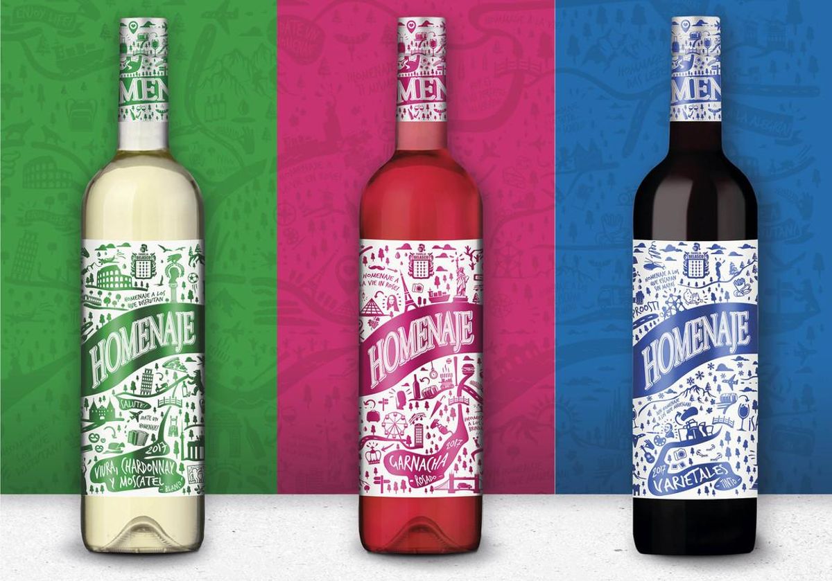 Los vinos Homenaje, con etiqueta grafitera, de Bodegas Marco Real. Los vinos Homenaje, con etiqueta grafitera, de Bodegas Marco Real.
