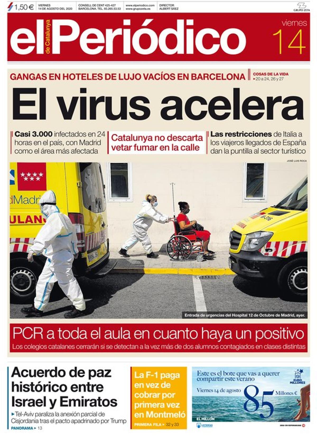 La portada de EL PERIÓDICO del 14 de agosto del 2020