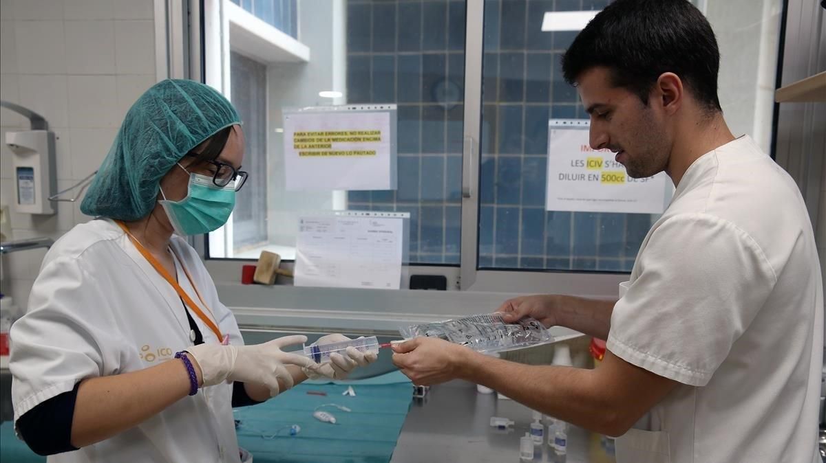 Enfermeras en el Institut Català d’Oncologia (ICO), en una imagen del 2017. Enfermeras en el Institut Català d’Oncologia (ICO), en una imagen del 2017.
