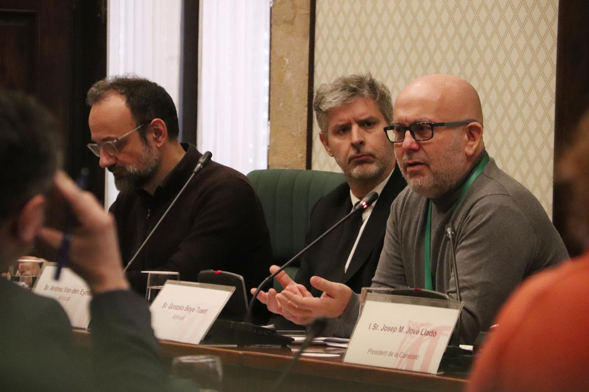 Gonzalo Boye, Andreu Van den Eynde y Benet Salellas, este viernes en el Parlament