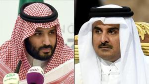 El príncipe heredero de Arabia Saudí, Mohamed bin Salman, (izquierda) y el emir de Catar, Tamim bin Hamad Al-Thani.