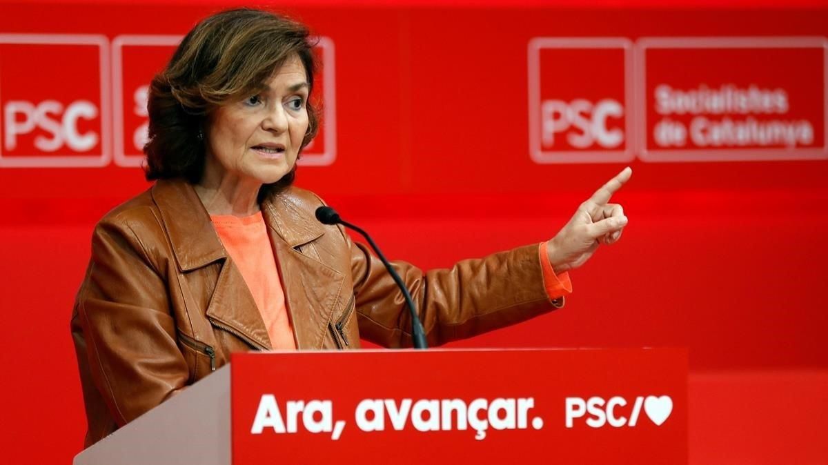 La vicepresidenta Carmen Calvo, en Barcelona, este sábado. La vicepresidenta Carmen Calvo, en Barcelona, este sábado.