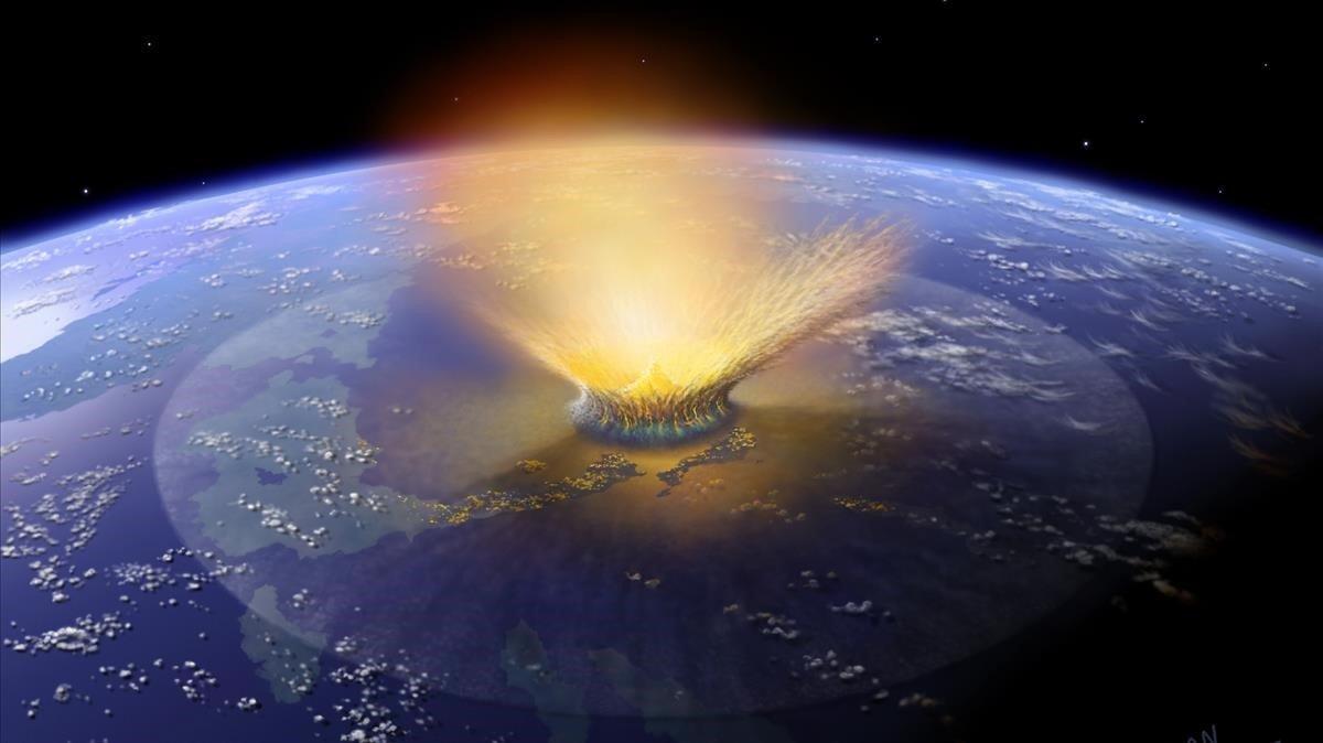 Recreación del asteroide que impactó en el Yucatan.