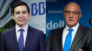Carlos Torres, presidente del BVA, y Josep Oliu, del Sabadell.