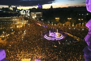 Imagen aérea de la manifestación del Día de la Mujer en Madrid