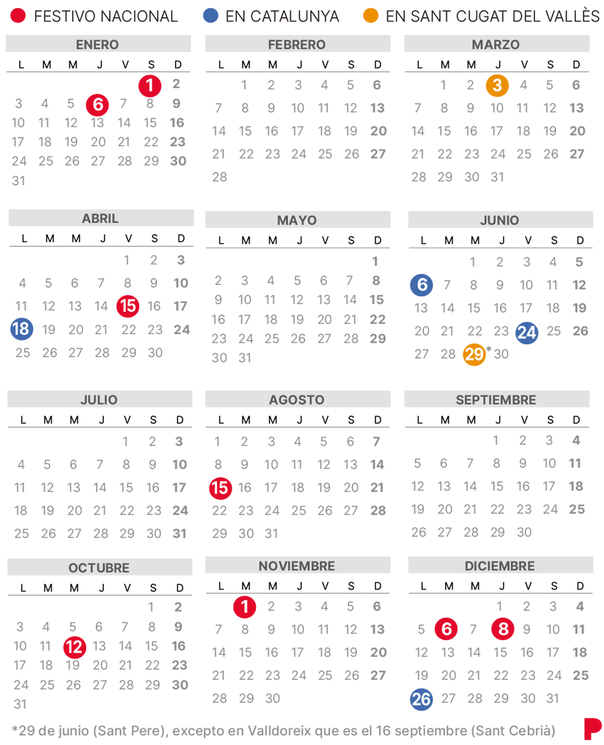 Calendario laboral Sant Cugat 2022.