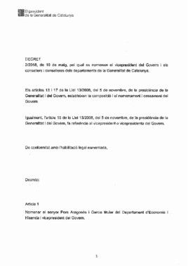 Decreto de nombramiento del nuevo Govern de Quim Torra.