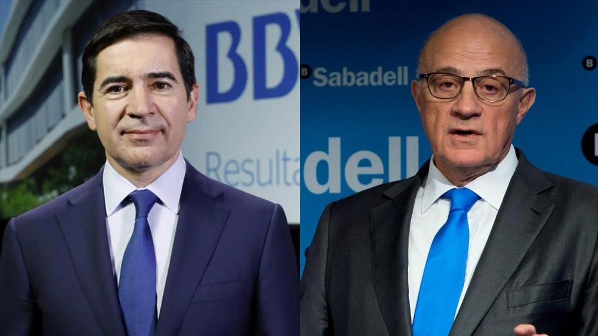 BBVA y Sabadell negocian su fusión. En la foto, Carlos Torres, presidente del BVA, y Josep Oliu, del Sabadell.