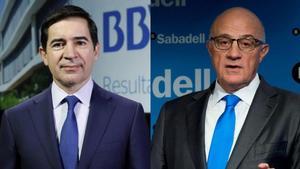 BBVA y Sabadell negocian su fusión. En la foto, Carlos Torres, presidente del BVA, y Josep Oliu, del Sabadell.